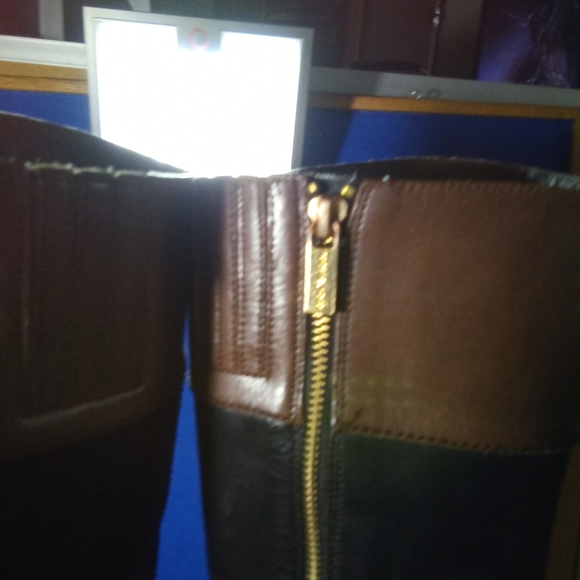 Michael Kors Black & Brown Leather Riding Boots w/ Gold Tone Hardware Sz. 7.5-US - Picture 10 of 16